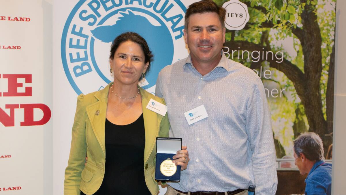 Baringa Pastoral Company principals Susie and Mitch Crawford, Walcha, with their first place medal for MSA eating quality. Photo: Kate Loudon Baringa Pastoral Company principals Susie and Mitch Crawford, Walcha, with their first place medal for MSA eating quality. Photo: Kate Loudon