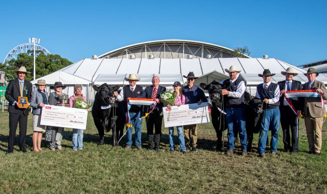 RAS officials, Hordern representatives, Elders representatives and owners of the Angus winning animals. Photos: Branded Ag RAS officials, Hordern representatives, Elders representatives and owners of the Angus winning animals. Photos: Branded Ag
