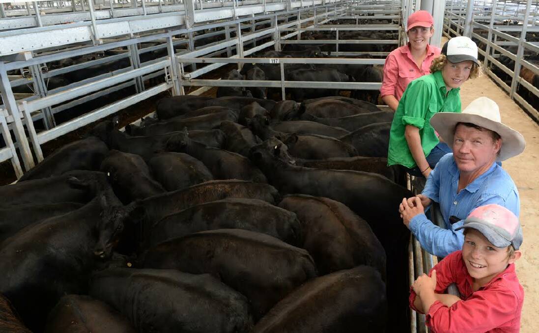 From front: Tom, Simon, Richie and Georgie Tooth "Willowvale" near Albury with the pen of 37 heifer they purchased for $1160 per head from A. I. and A. M. Bourchier, "Burrengong" Urana at the first NVLX sale for 2017. From front: Tom, Simon, Richie and Georgie Tooth "Willowvale" near Albury with the pen of 37 heifer they purchased for $1160 per head from A. I. and A. M. Bourchier, "Burrengong" Urana at the first NVLX sale for 2017.