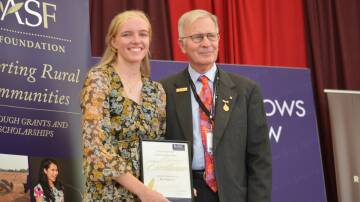 JB Fairfax Award for Rural and Regional Journalism and Communications, Kate Newsome, Glen Innes, with the award's benefactor, John Fairfax.