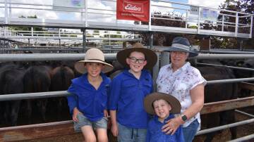 LAST SALE: Margaret Shea, Barfold Beef, was attending her last physical sale, after more than 60 years. She started going to sales as a child. She was with grandsons Charlie, seven, Jasper, 10 and Riley, four. "Going to Newmarket was a school holiday treat," Ms Shea said.