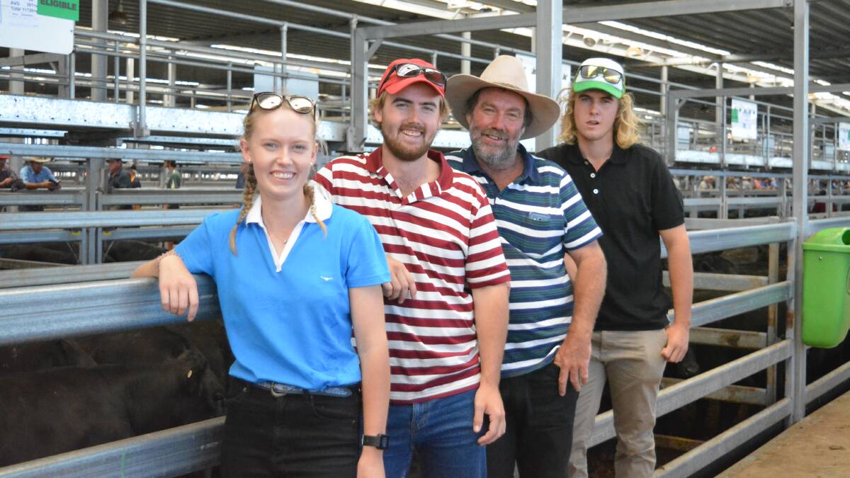 Renae, Brett, Mark and Dale Quilter at the Barnawartha Blue Ribbon Angus weaner sale near Wodonga. Renae, Brett, Mark and Dale Quilter at the Barnawartha Blue Ribbon Angus weaner sale near Wodonga.