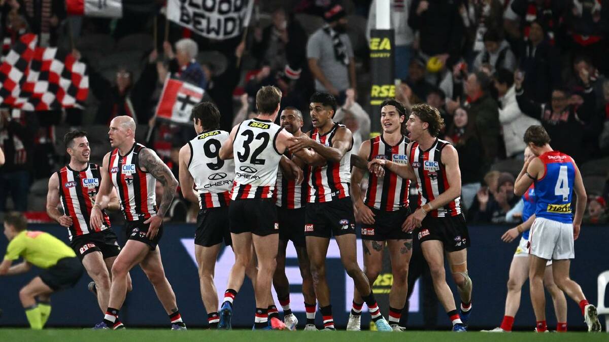 Nasiah Wanganeen-Milera (centre) led St Kilda's  record-smashing win over the Demons. (Joel Carrett/AAP PHOTOS)