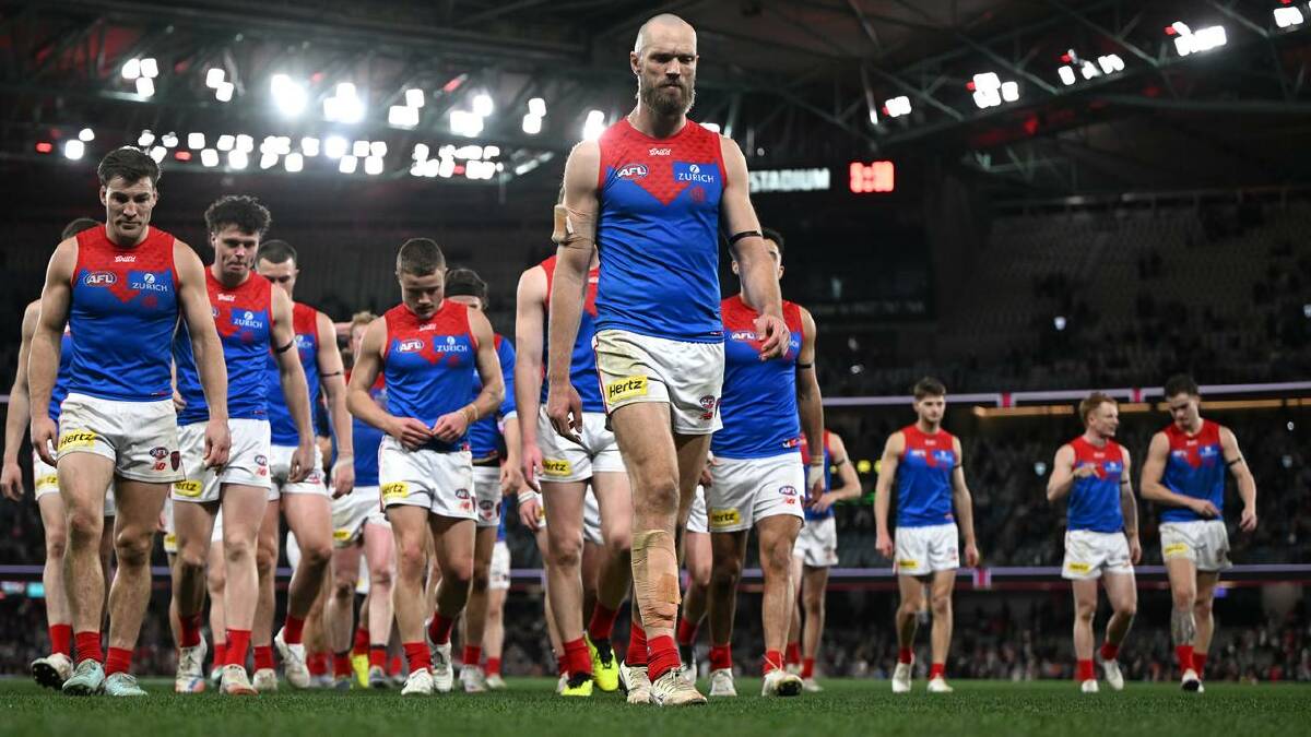 Max Gawn leads the Demons off the ground after their heartbreaking loss to St Kilda. (Joel Carrett/AAP PHOTOS) Max Gawn leads the Demons off the ground after their heartbreaking loss to St Kilda. (Joel Carrett/AAP PHOTOS)