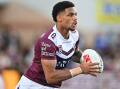 Sea Eagles flyer Jason Saab will bring up NRL game 100 against the second-placed Bulldogs. Photo: James Gourley/AAP PHOTOS