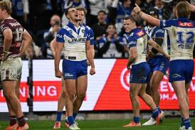 Jacob Kiraz scored a double in the Bulldogs' 42-4 win over the Sea Eagles. Photo: Dean Lewins/AAP PHOTOS