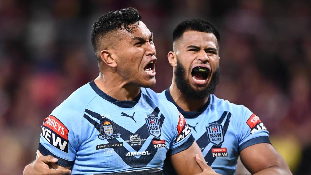 Daniel Saifiti scored a try during the Blues' thumping 2021 series-opening win in Townsville. (Scott Radford-Chisholm/AAP PHOTOS)