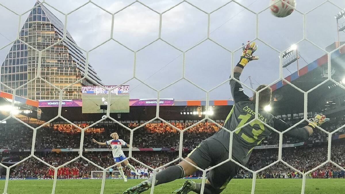 England's Chloe Kelly converts the winning penalty against Spain in the Euro 2025 final in Basel. (AP PHOTO)