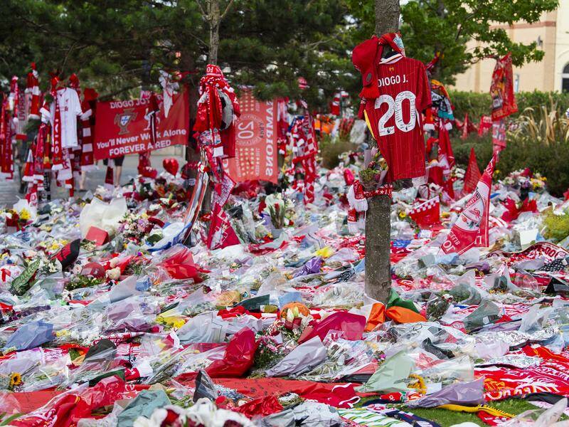 The masses of tributes left to Diogo Jota at Anfield will form the basis of a permanent memorial. Photo: EPA PHOTO