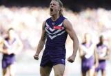 Fremantle's Hayden Young was back to his brilliant best in the easy win over the Eagles. Photo: James Worsfold/AAP PHOTOS