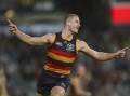 Sam Berry of the Adelaide Crows celebrates a goal during the Showdown rout of Port Adelaide. Photo: Matt Turner/AAP PHOTOS