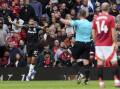 Aston Villa's Morgan Rogers reacts after the referee disallows his vital goal against Man Utd. Photo: AP PHOTO