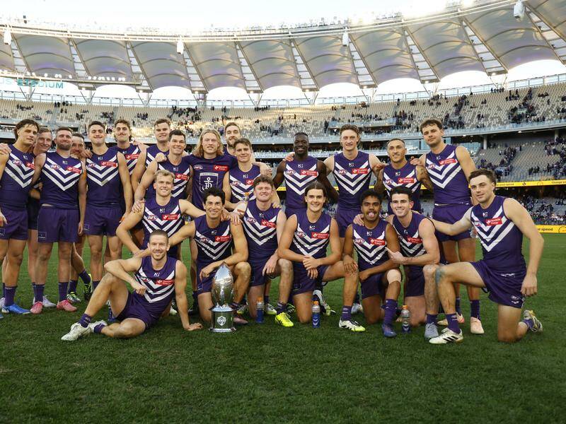 The Dockers were smiling after beating the Eagles, but there's concern over the team's percentage. Photo: James Worsfold/AAP PHOTOS The Dockers were smiling after beating the Eagles, but there's concern over the team's percentage. Photo: James Worsfold/AAP PHOTOS