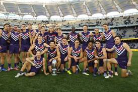 The Dockers were smiling after beating the Eagles, but there's concern over the team's percentage. Photo: James Worsfold/AAP PHOTOS