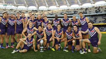 The Dockers were smiling after beating the Eagles, but there's concern over the team's percentage. Photo: James Worsfold/AAP PHOTOS