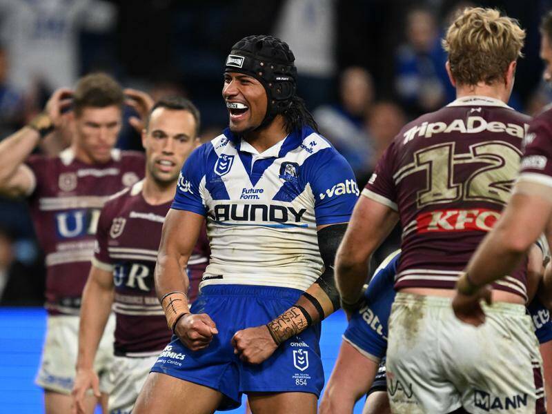 Stephen Crichton and the Bulldogs' latest win has left Manly in a tight race for eighth place. Photo: Dean Lewins/AAP PHOTOS Stephen Crichton and the Bulldogs' latest win has left Manly in a tight race for eighth place. Photo: Dean Lewins/AAP PHOTOS
