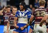 Stephen Crichton and the Bulldogs' latest win has left Manly in a tight race for eighth place. Photo: Dean Lewins/AAP PHOTOS