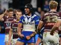 Stephen Crichton and the Bulldogs' latest win has left Manly in a tight race for eighth place. Photo: Dean Lewins/AAP PHOTOS