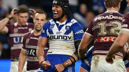 Stephen Crichton and the Bulldogs' latest win has left Manly in a tight race for eighth place. Photo: Dean Lewins/AAP PHOTOS