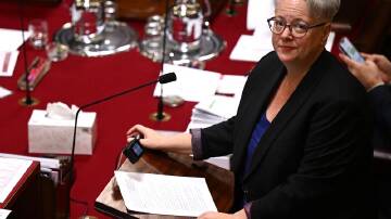 Labor's Environment Minister Penny Sharpe has been escorted from the NSW upper house. Photo: Dan Himbrechts/AAP PHOTOS