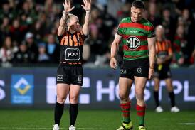 Jack Wighton was sin-binned and has since been banned for a high shot in Souths' loss to Cronulla. Photo: Dan Himbrechts/AAP PHOTOS