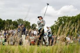 Joaquín Niemann hits his shot from the second tee during the final round of the LIV Golf UK event. Photo: AP PHOTO