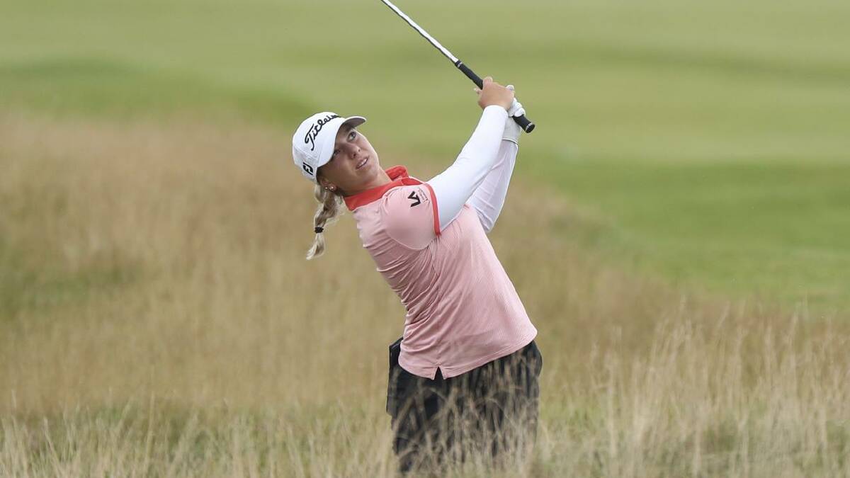 Steph Kyriacou, playing out of long grass at the 2021 British Open, loves playing links golf. (AP PHOTO)