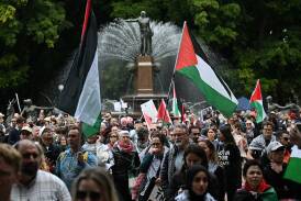 Crowds at a pro-Palestine rally want Australia to sanction Israel for denying aid to starving Gazans Photo: Dean Lewins/AAP PHOTOS