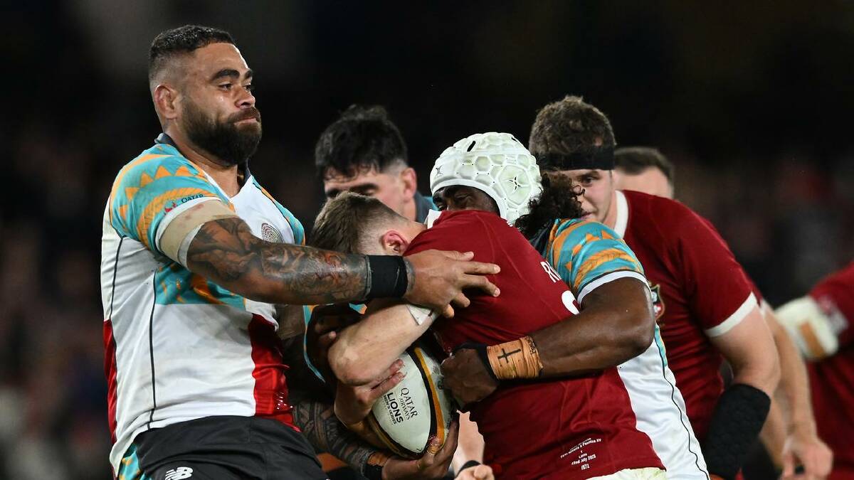 Lukhan Salakaia-Loto's physicality came to the fore in the tour match against the Lions. (James Ross/AAP PHOTOS)