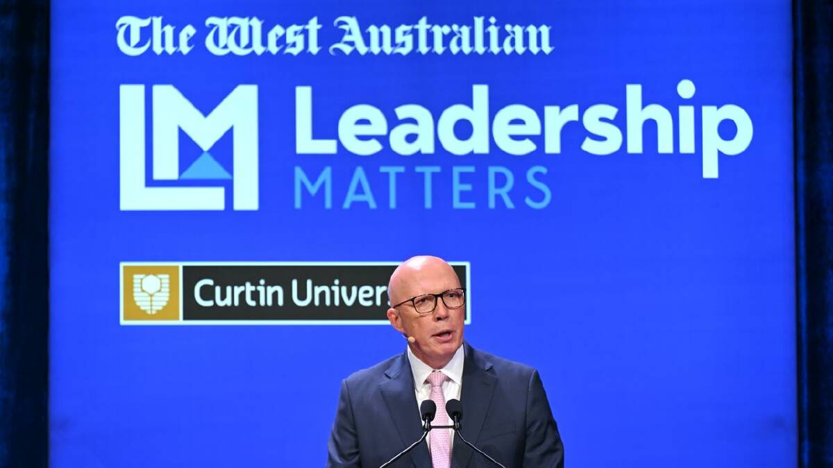Opposition Leader Peter Dutton at the West Australian Leadership Matters breakfast in Perth. (Mick Tsikas/AAP PHOTOS) Opposition Leader Peter Dutton at the West Australian Leadership Matters breakfast in Perth. (Mick Tsikas/AAP PHOTOS)