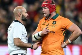 Referee Andrea Piardi reviewed the controversial clean-out but let the Test-winning try stand. Photo: Joel Carrett/AAP PHOTOS