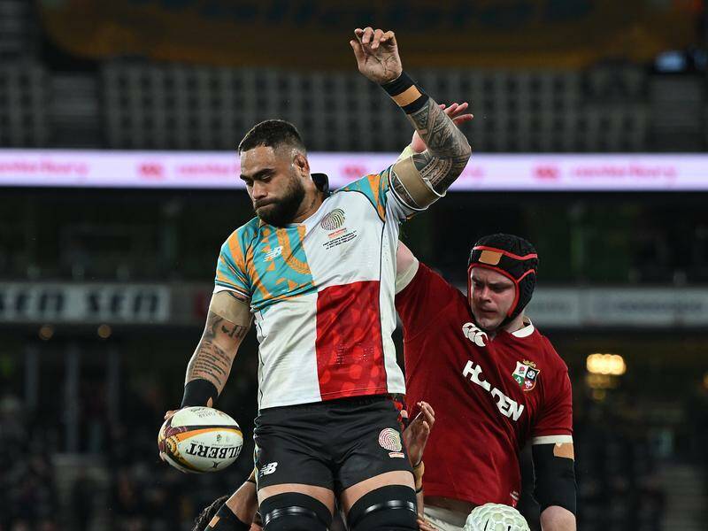 Lukhan Salakaia-Loto hit lofty heights playing for the First Nations and Pacifika team. Photo: James Ross/AAP PHOTOS