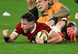 Hugo Keenan scored the Test-winning try for the Lions in the final minute against the Wallabies. Photo: James Ross/AAP PHOTOS