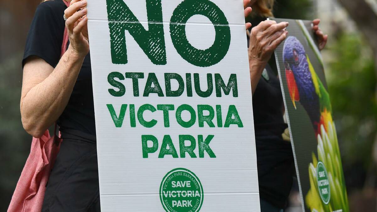The Save Victoria Park group has flagged potential emergency action to stop stadium construction. (Jono Searle/AAP PHOTOS) The Save Victoria Park group has flagged potential emergency action to stop stadium construction. (Jono Searle/AAP PHOTOS)