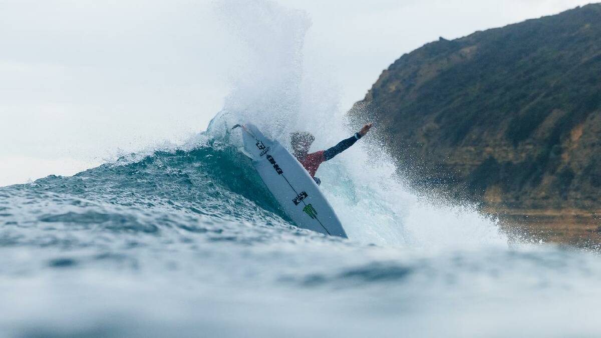 Ethan Ewing surfing in April at Bells Beach, Victoria, where next season's WSL campaign opens. (HANDOUT/World Surf League)