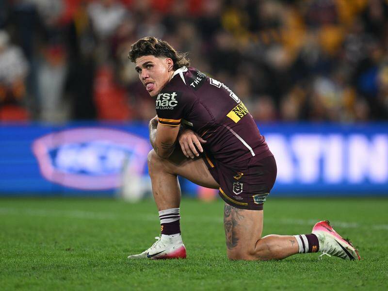 Brisbane fullback Reece Walsh cuts a dejected figure after the 22-20 loss to Parramatta. Photo: Dave Hunt/AAP PHOTOS