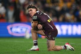 Brisbane fullback Reece Walsh cuts a dejected figure after the 22-20 loss to Parramatta. Photo: Dave Hunt/AAP PHOTOS