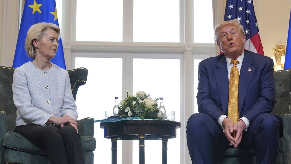 US President Donald Trump and the EU's Ursula von der Leyen address the media at Turnberry. (AP PHOTO) US President Donald Trump and the EU's Ursula von der Leyen address the media at Turnberry. (AP PHOTO)