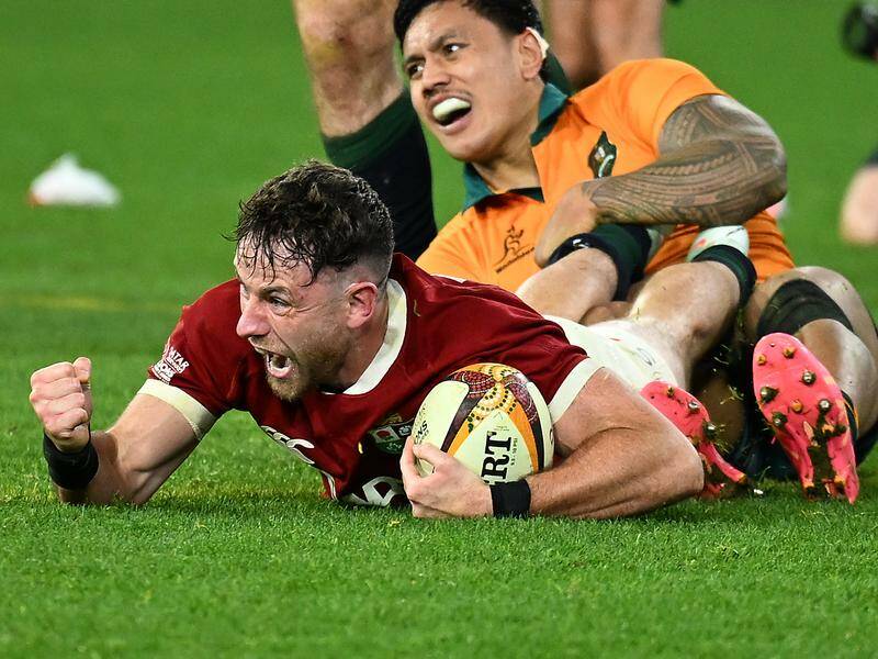 Hugo Keenan scored the Test-winning try for the Lions in the final minute against the Wallabies. Photo: James Ross/AAP PHOTOS