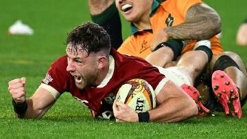 Hugo Keenan scored the Test-winning try for the Lions in the final minute against the Wallabies. Photo: James Ross/AAP PHOTOS