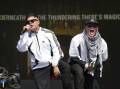 Kneecap's Naoise O Caireallain and Liam Og O hAnnaidh perform at the Glastonbury Festival. Photo: AP PHOTO