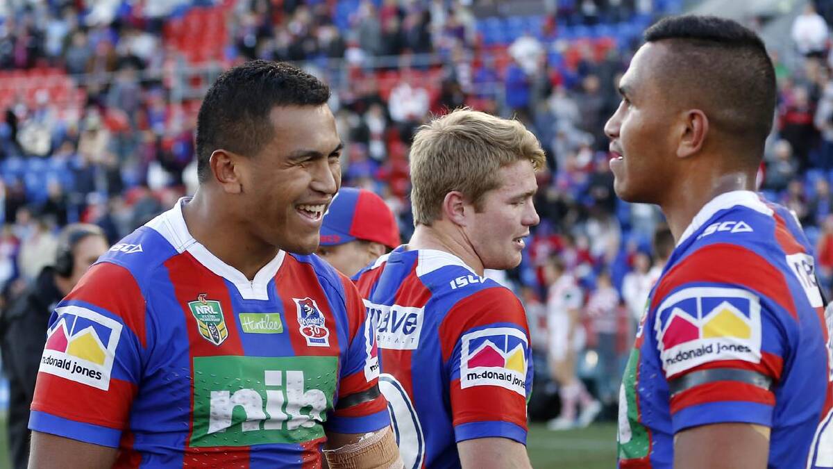 Daniel and Jacob Saifiti relished their time playing together at Newcastle. (Darren Pateman/AAP PHOTOS)