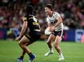 Teen star Joey Walsh (r) showed why Manly are excited by his NRL potential. Photo: Dan Himbrechts/AAP PHOTOS
