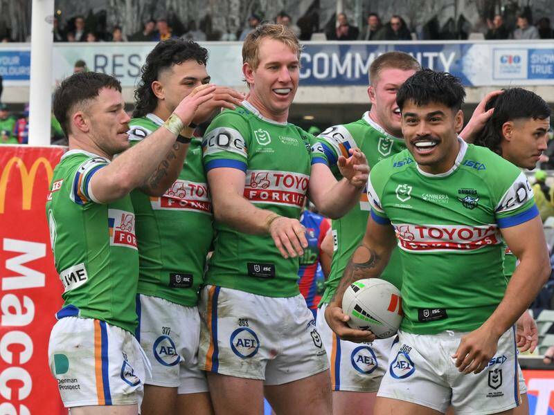 Matthew Timoko (second right) has led ladder leaders Canberra to an emphatic win over Newcastle. Photo: Mick Tsikas/AAP PHOTOS Matthew Timoko (second right) has led ladder leaders Canberra to an emphatic win over Newcastle. Photo: Mick Tsikas/AAP PHOTOS