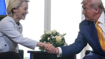 Donald Trump and Ursula von der Leyen shake hands after reaching a US-EU trade deal framework Photo: AP PHOTO