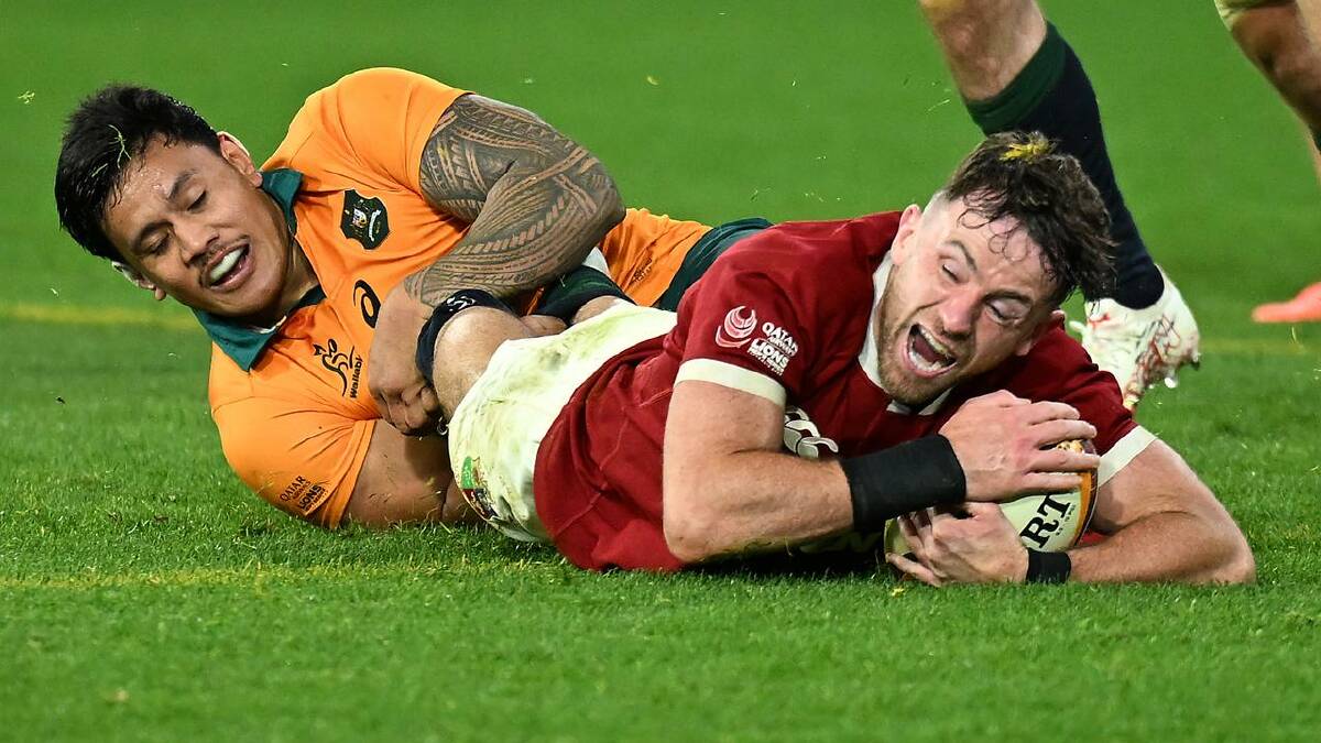 Hugo Keenan scored the Test-winning try, but it was not without controversy. (James Ross/AAP PHOTOS) Hugo Keenan scored the Test-winning try, but it was not without controversy. (James Ross/AAP PHOTOS)