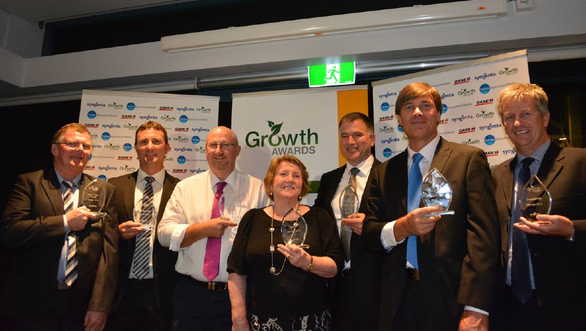 Growth Awards winners Paul Nicol, Queensland; David Birkett, New Zealand; David Heinjus, South Australia; Sheila Charlesworth, Western Australia, Bryan Hart, NZ; Greg Giblett, NSW, and Quenten Knight, WA.
